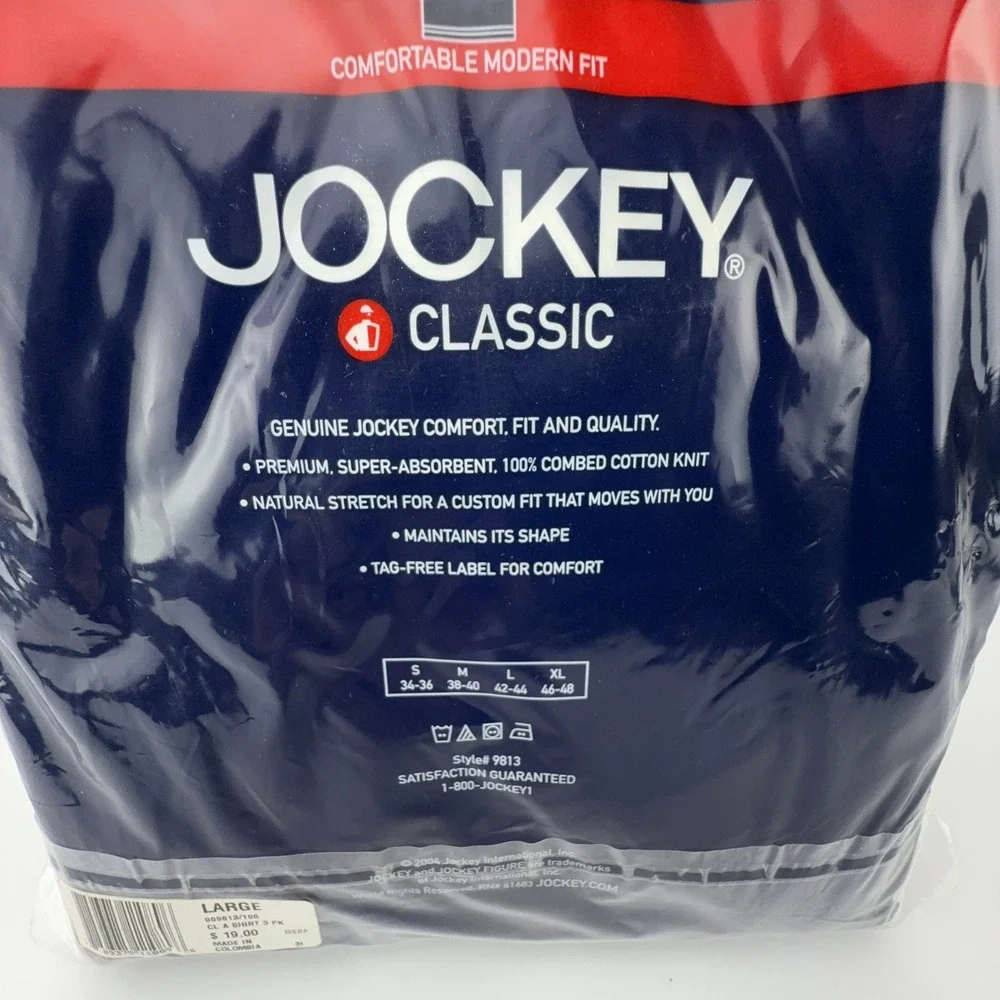 Jockey‎ Classic Mens A-Shirt Undershirt 3-Pack White Ribbed Cotton Large 9813